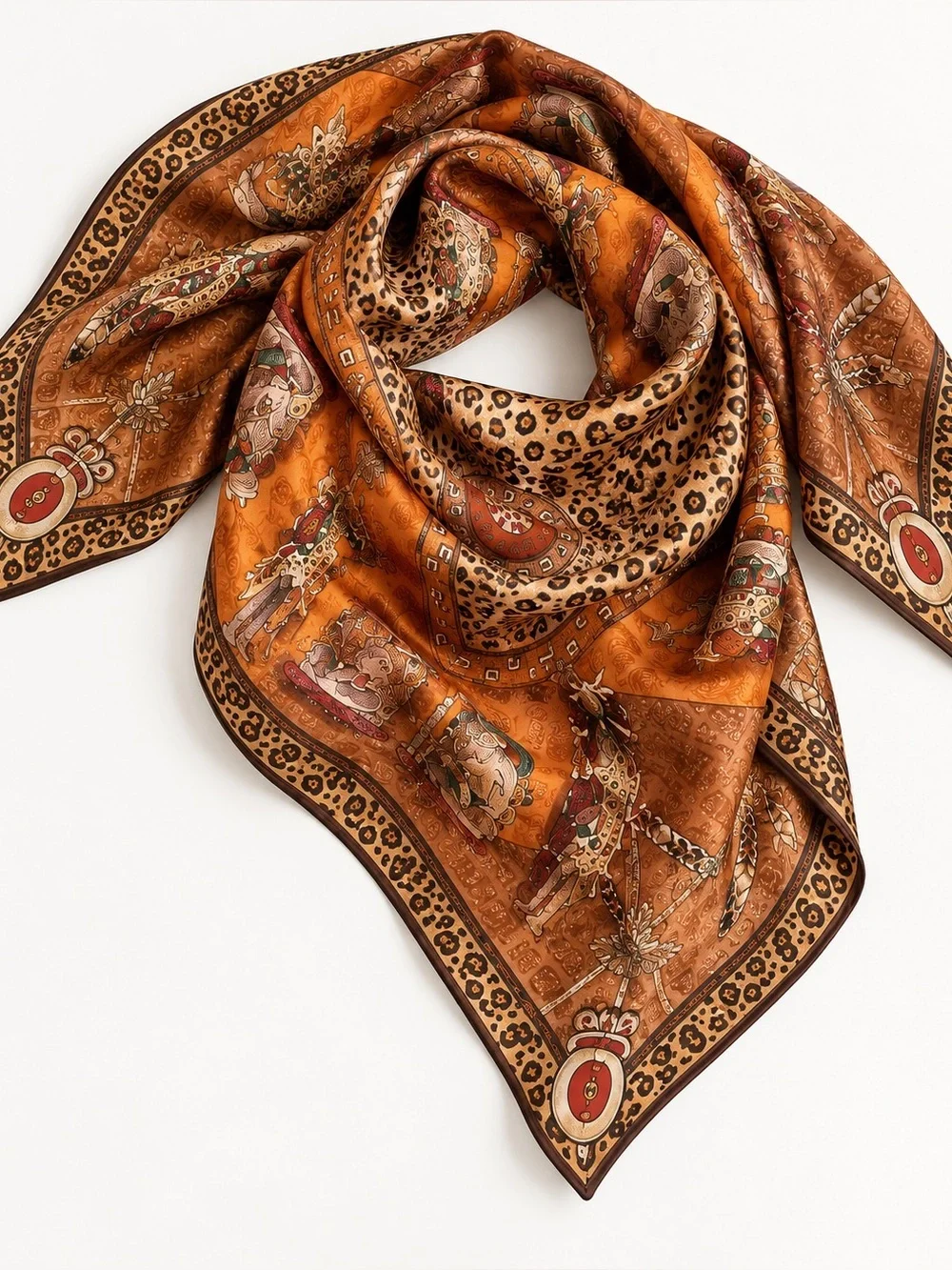 Pineda Covalin leopard designer square silk scarf Egyptian patterned Mayan tribe